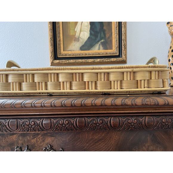 Vintage Ralph Lauren Rattan Reed Tray Brass Handles - Picture 9 of 15